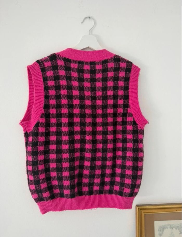 Gilet sans manches rose et noir à carreaux - photo numéro 4