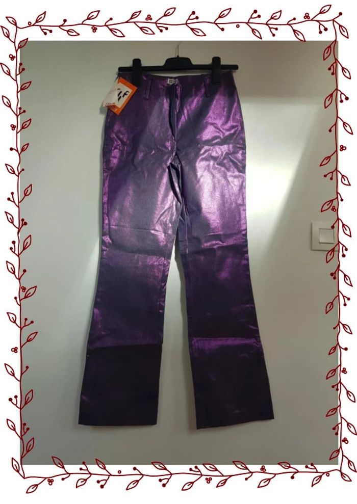 Pantalon Évasé Violet Pailleté taille 36 - photo numéro 3