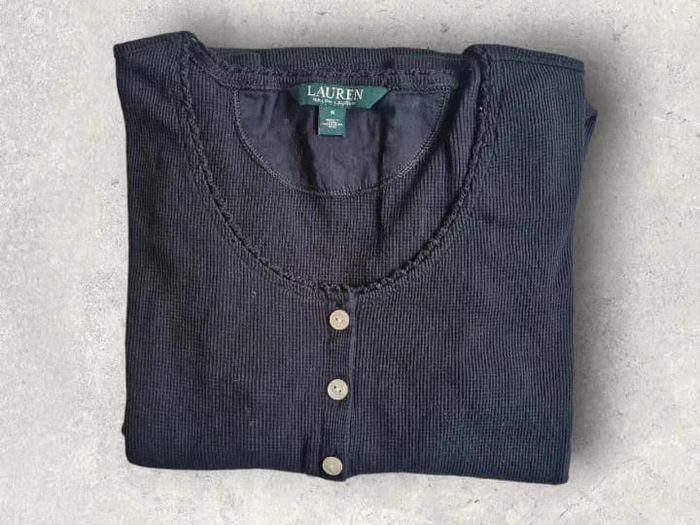 Robe mi longue noir en coton nid d'abeille Ralph Lauren taille S - photo numéro 3