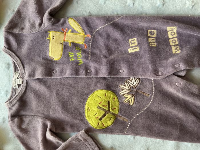 pyjama grenouillère en veloours violet mixte ouverture devant 3 mois in extenso - photo numéro 5