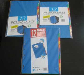 LOT DE 3 PAQUETS D'INTERCALAIRES PLASTIQUE - GRAND FORMAT - NEUF - n°49
