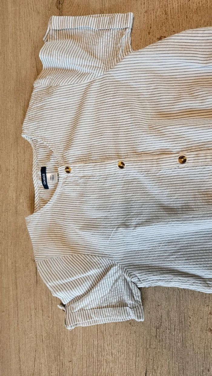 Jolie robe classique à manches courtes blanche lignée grise, Okaîdi, 14 ans, jamais mise - photo numéro 7