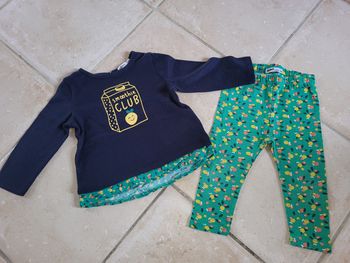 Ensemble pull fin citron et legging 18 mois