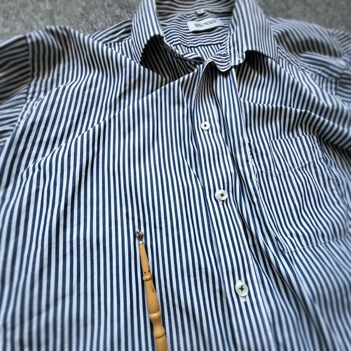 Chemise Balmain à rayures bleu marine – Taille 5/44 L – manches longues – logo brodé - photo numéro 4