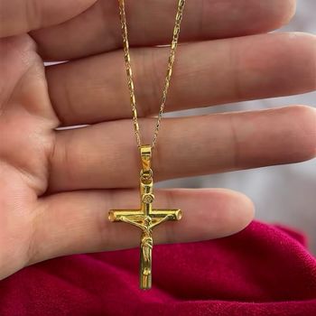 Collier Croix Plaqué Or 24 Carats – Homme & Femme 