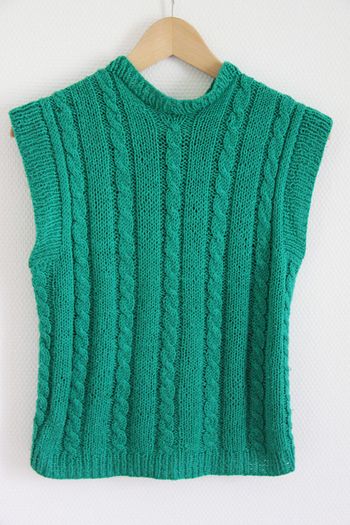 Vintage Fait-main Pull sans manches vert turquoise en laine