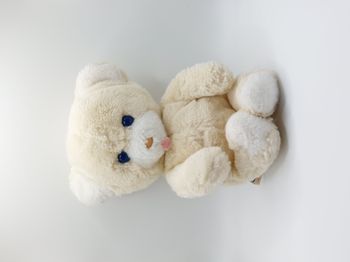 Peluche ancien doudou ours écru crème BOULGOM yeux durs bleus 20 cm langue rose vintage