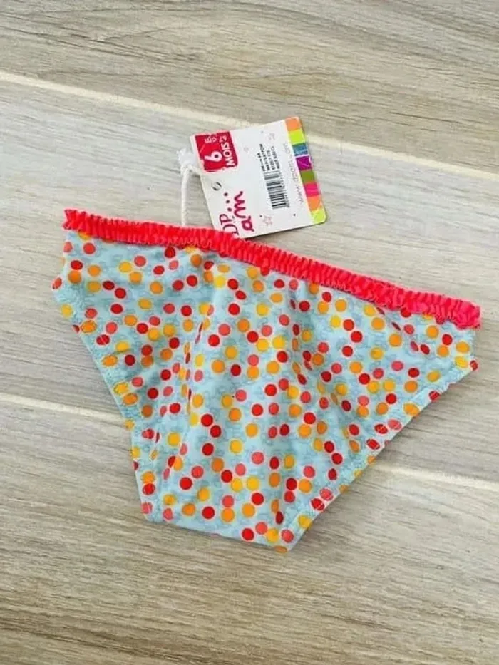culotte maillot de bain bébé 6 mois neuf avec étiquette bleu ciel a pois DPAM - photo numéro 3