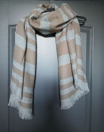Grande Echarpe laine marron clair & bleu clair