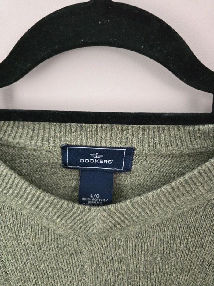 Pull col rond Dockers vert sauge en maille texturée homme taille L - photo numéro 3