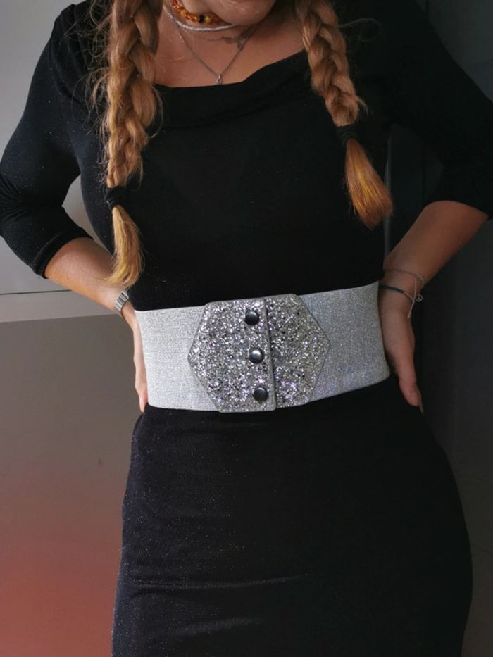 A21 ceinture gaine corset argenté fête