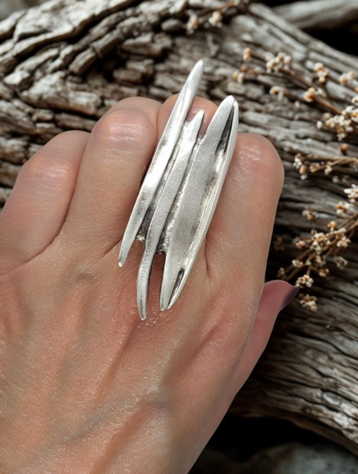 Bague sculpturale plaqué argent – design organique - photo numéro 2