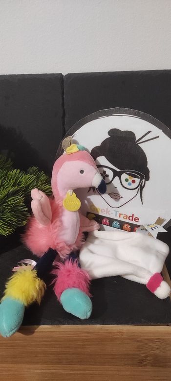 Doudou et compagnie flamant rose Tropicool mouchoir blanc bleu jaune Tropi Cool dc3281