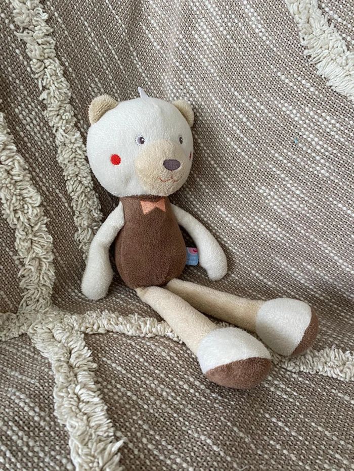 Peluche doudou 28cm sucre d’orge ours blanc beige marron très bon état - photo numéro 3