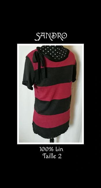Top / tee-shirt rayures rouge noir taille 2 Sandro