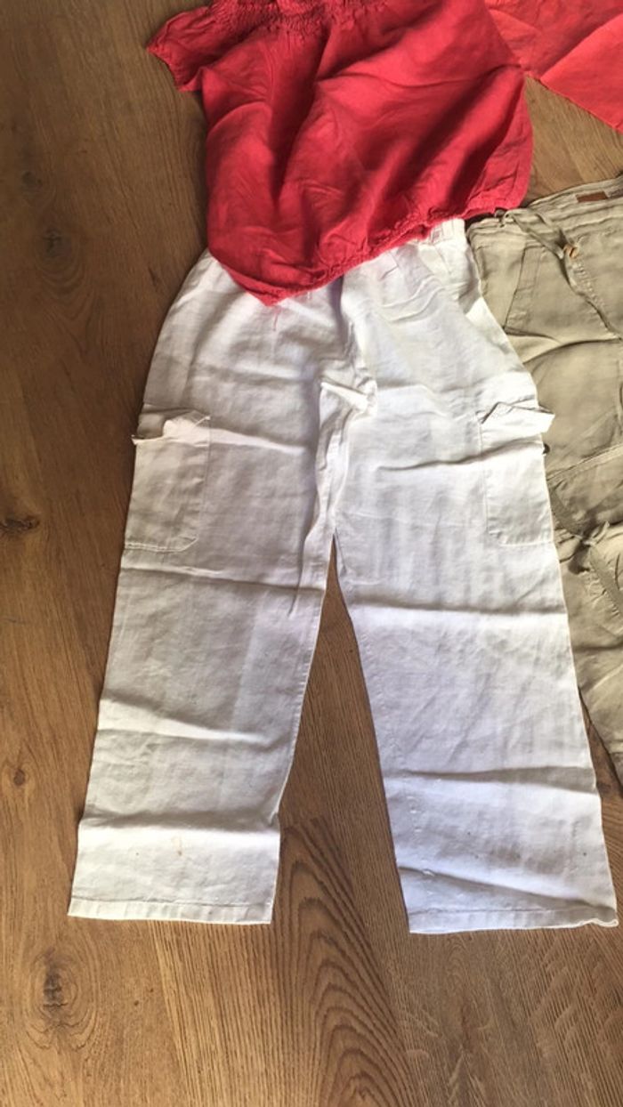 Lot pantalon et pantacourt et 2 blouses 100% lin - photo numéro 3