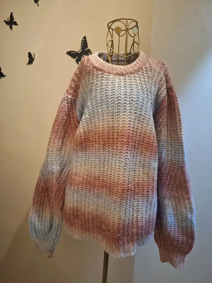 Pull d'hiver rose & bleu clair