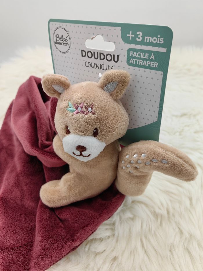 Doudou mouchoir Écureuil Beige Bordeaux Bébé Douceur - photo numéro 2