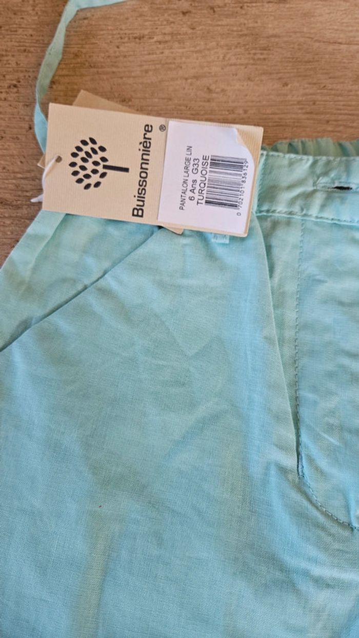 Pantalon large en lin/coton, turquoise, Buissonnière, 6 ans, neuf - photo numéro 7