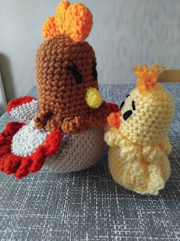 doudou peluche poule et son poussin