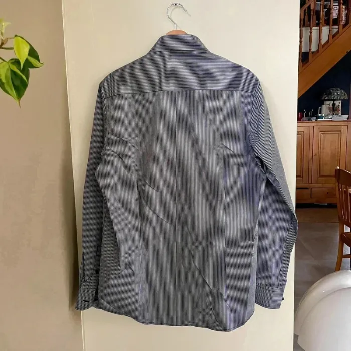 Chemise homme L rayée noire et blanche coupe slim fit, manches longues col classique V031 - photo numéro 5