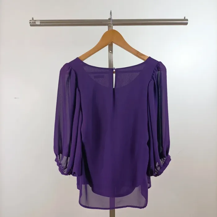 Blouse violette fluide manches bouffantes transparence légère Grain de Malice T38 A1436 - photo numéro 6