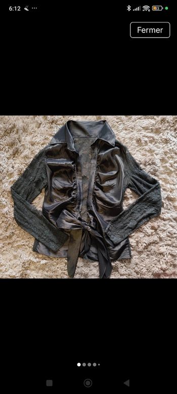 Chemise satinée bi matière chocolat taille 38