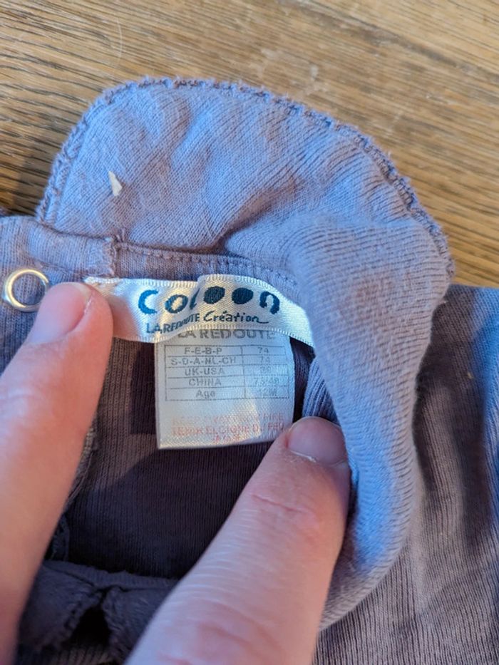 Ensemble bodie à col pantalon velours cocoon 12 mois - photo numéro 7