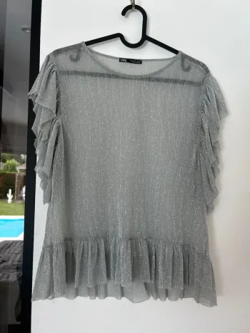 Haut Zara transparent argenter à paillettes en XS