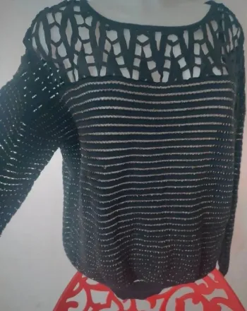 Morgan - Pull ajouré noir et doré taille M