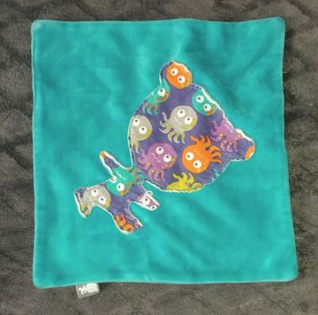 Doudou carré plat - bleu - ours , pieuvres