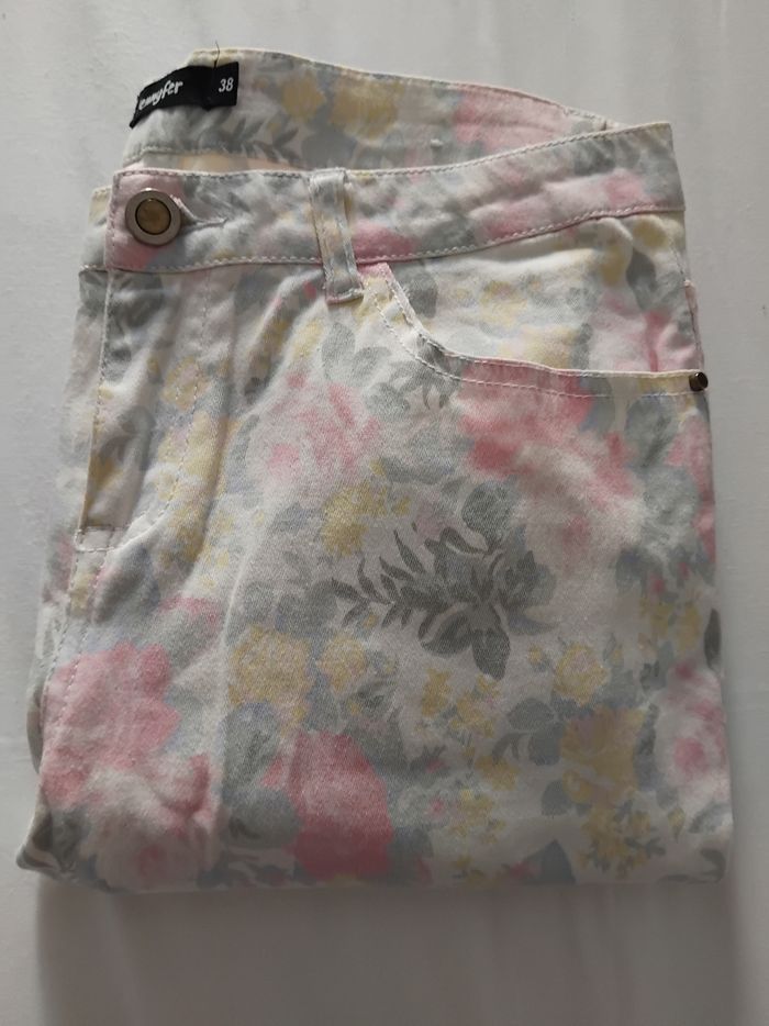 Jean blanc ecru fleurs femme - photo numéro 5