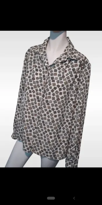 Chemisier chemise tunique vintage motif carré kaki beige femme