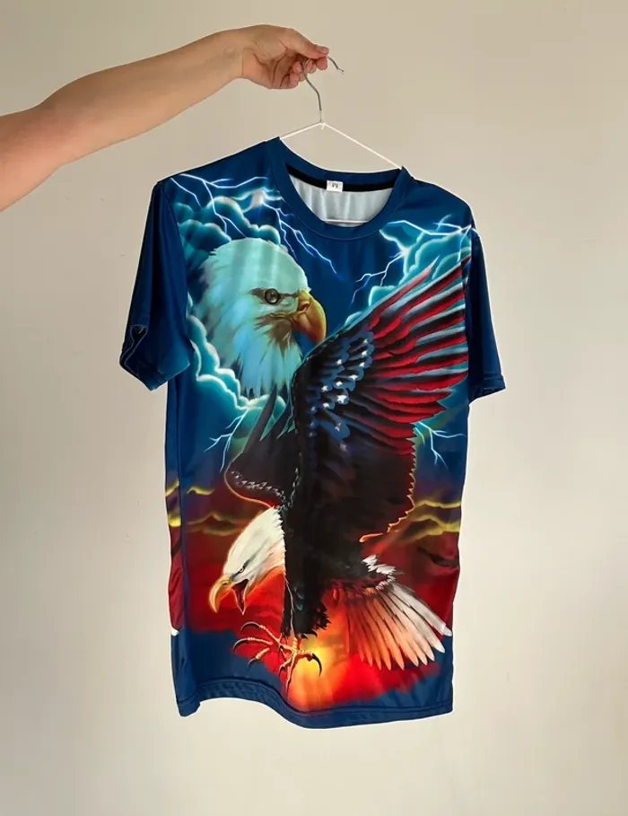 T shirt dessin aigle USA à motifs kitsch taille M - photo numéro 4
