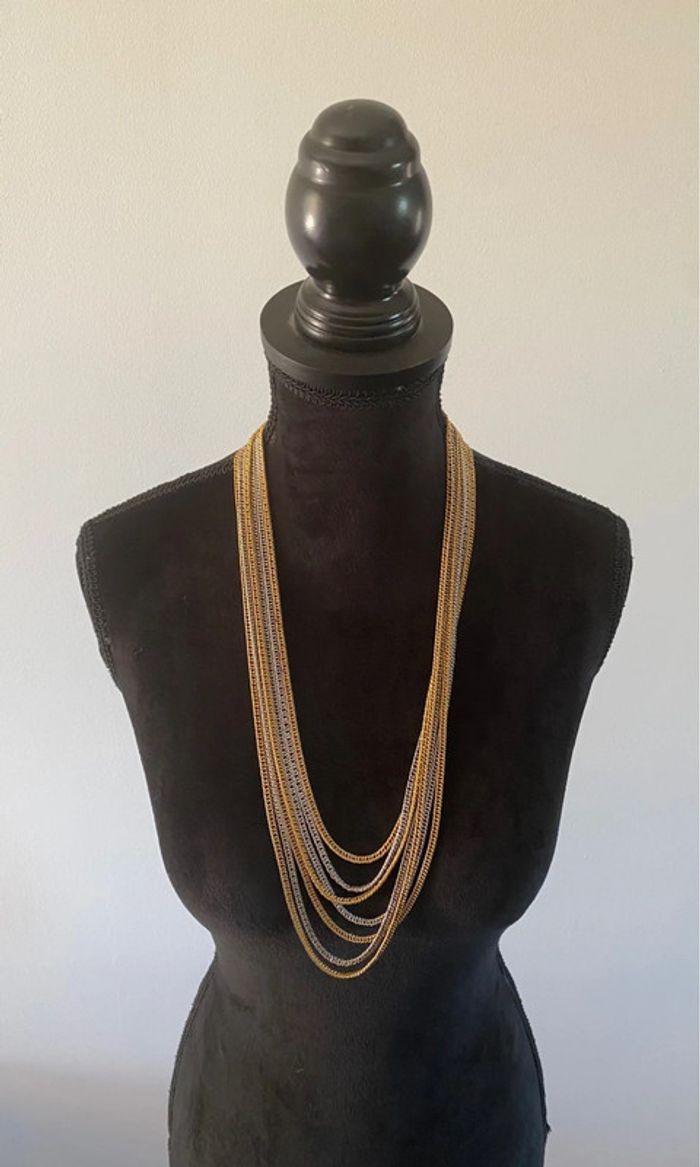 Collier sautoir à plusieurs chaînes en métal argenté et doré - photo numéro 2