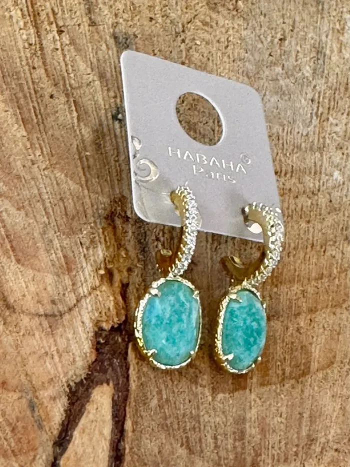 Boucles d’oreilles petites créoles zircons et pierre en jade vert - photo numéro 3