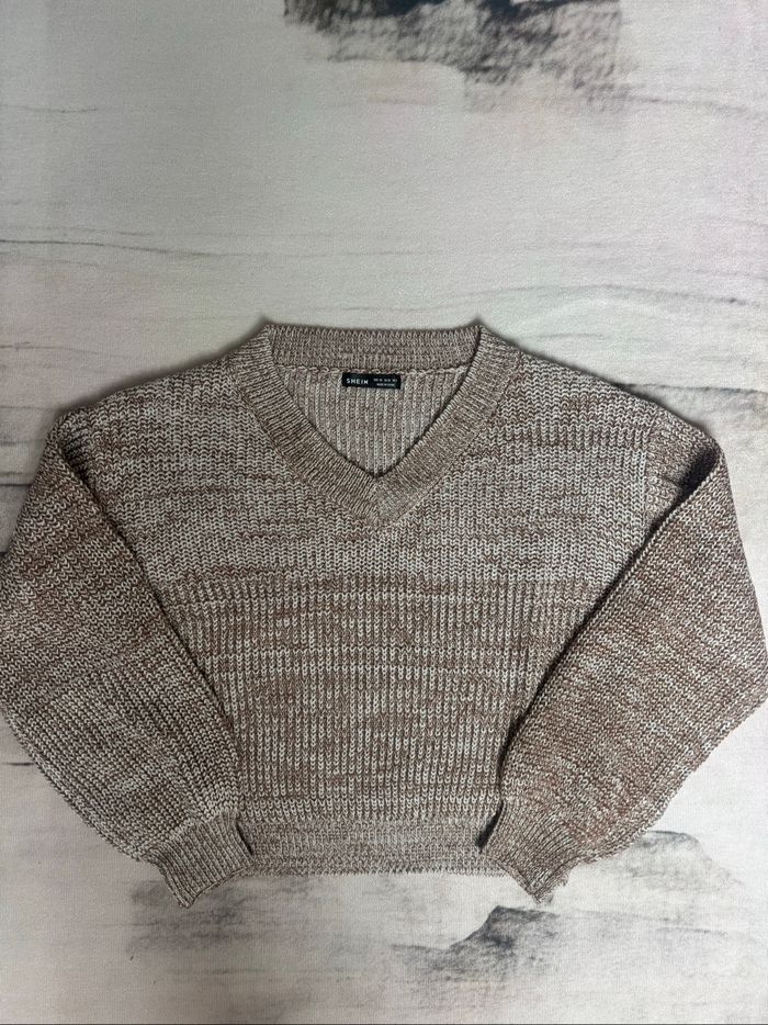 Pull à col V Shein taille XS marron et blanc - photo numéro 3