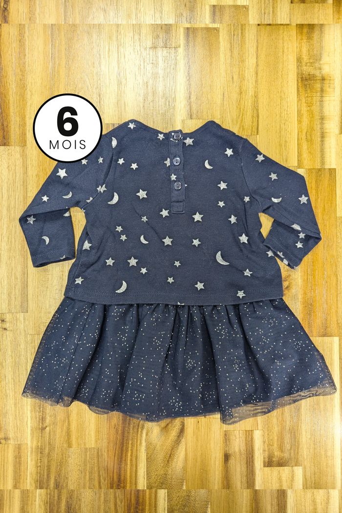 Robe noir à paillettes, manches longues - bébé fille 6 mois - photo numéro 2