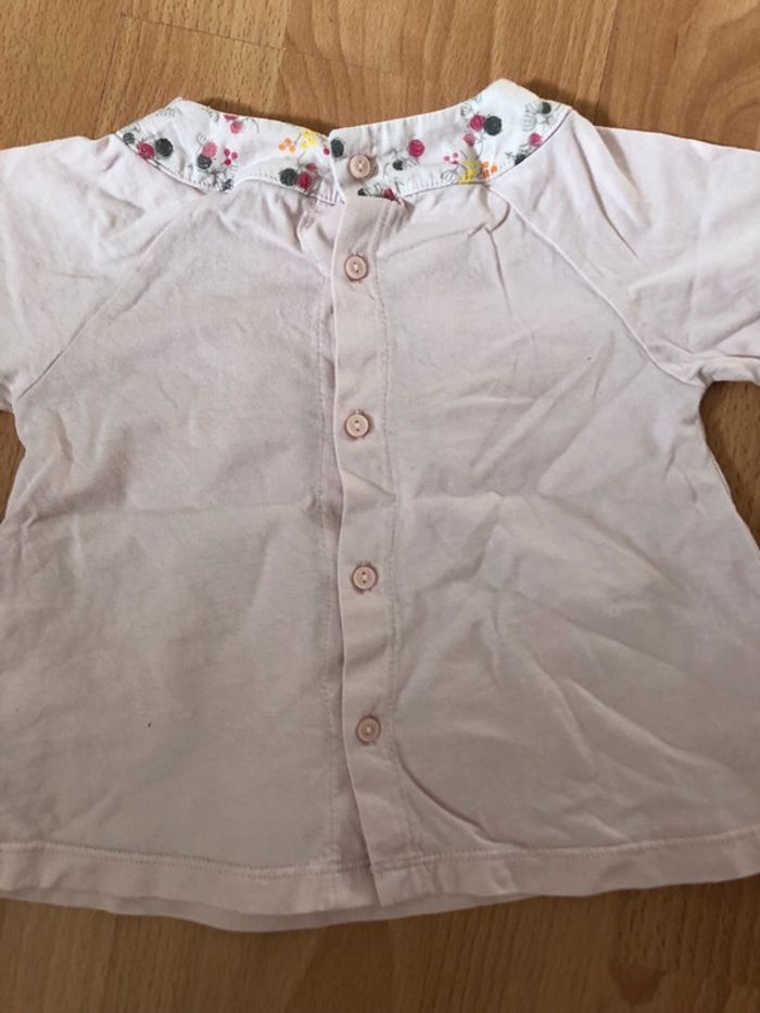Beau T-shirt rose clair ML Obaïbi T. 12 mois fille TBE - photo numéro 4