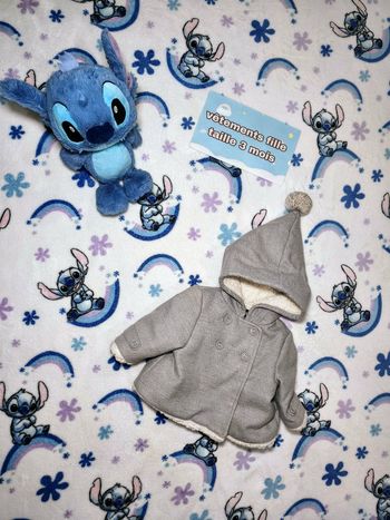 Manteau fourré Fille Kiabi - 3 mois - gris - Etat : Excellent