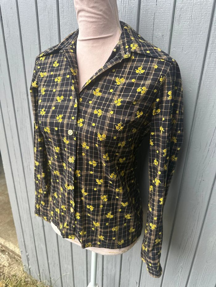Chemise noir et jaune fleurie manches longues été - photo numéro 3