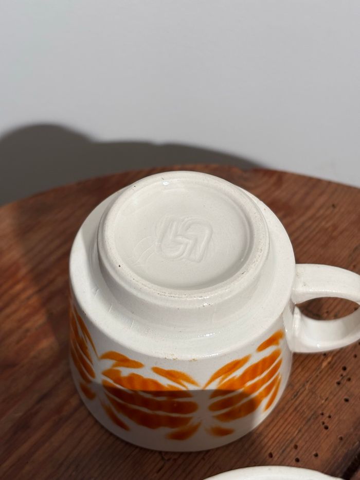 Vintage ensemble de 4 tasses Sarreguemines décor orange - photo numéro 5