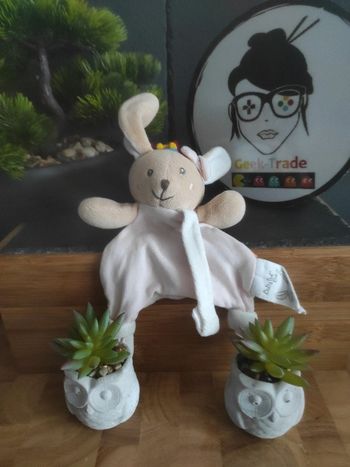 Doudou Knuffel Lapin Rose Attache Tétine BN0580 Plat Mouchoir #geektradedoudou