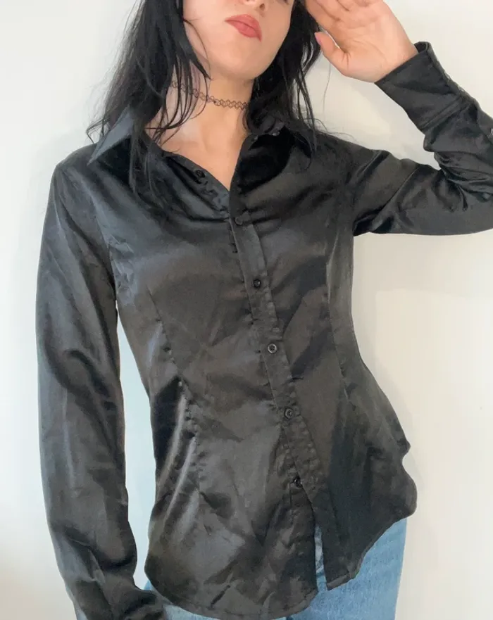 Chemise noire Y2k années 2000 vintage cintrée taille M - photo numéro 2