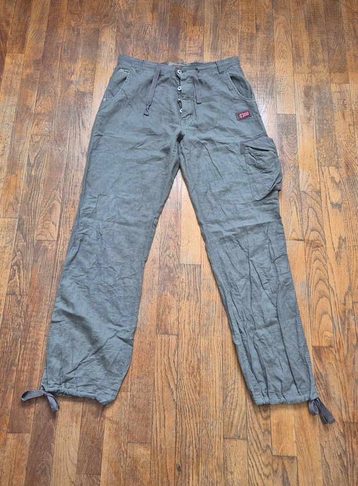 Pantalon homme en lin geographical norway kaki taille xl 42
