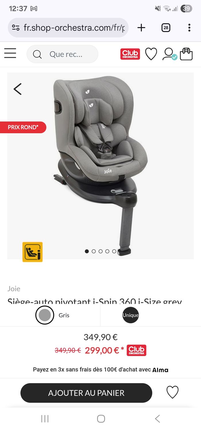 Siège auto Joie 360 Isofix inclinable 0-4ans - photo numéro 4