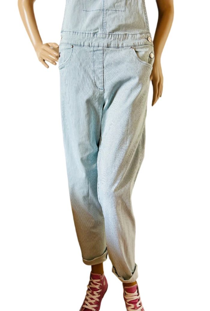 🩵Salopette longue rayée vintage 2000 Y2K white blue striped overalls🩵 - photo numéro 13