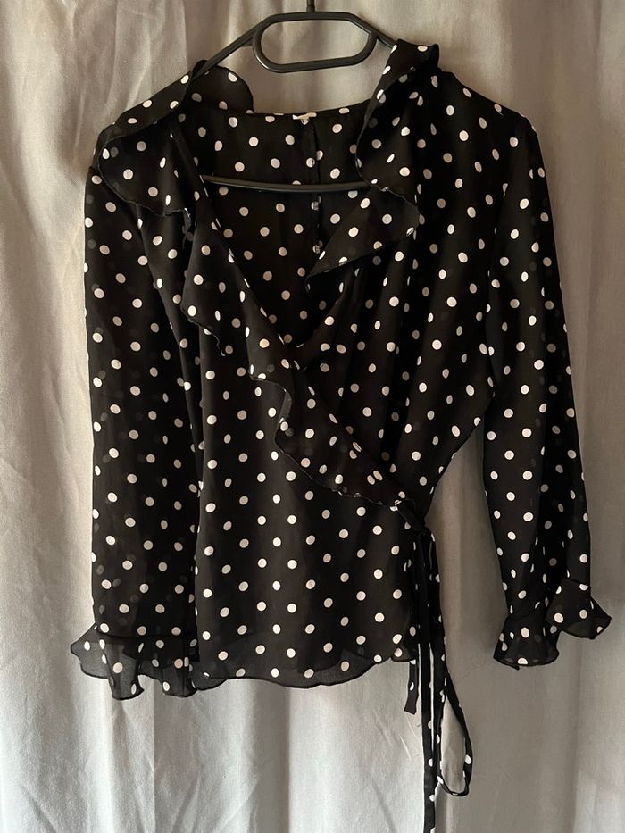 Chemisier Cache-Cœur à Pois Noir & Blanc – Volants – T. 38 - photo numéro 2