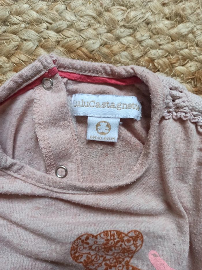 T-shirt manche courte rose Lulu castagnette 6mois - photo numéro 7