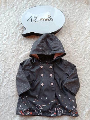 Blouson manteau imperméable à capuche Fille 12 mois Chat Gémo